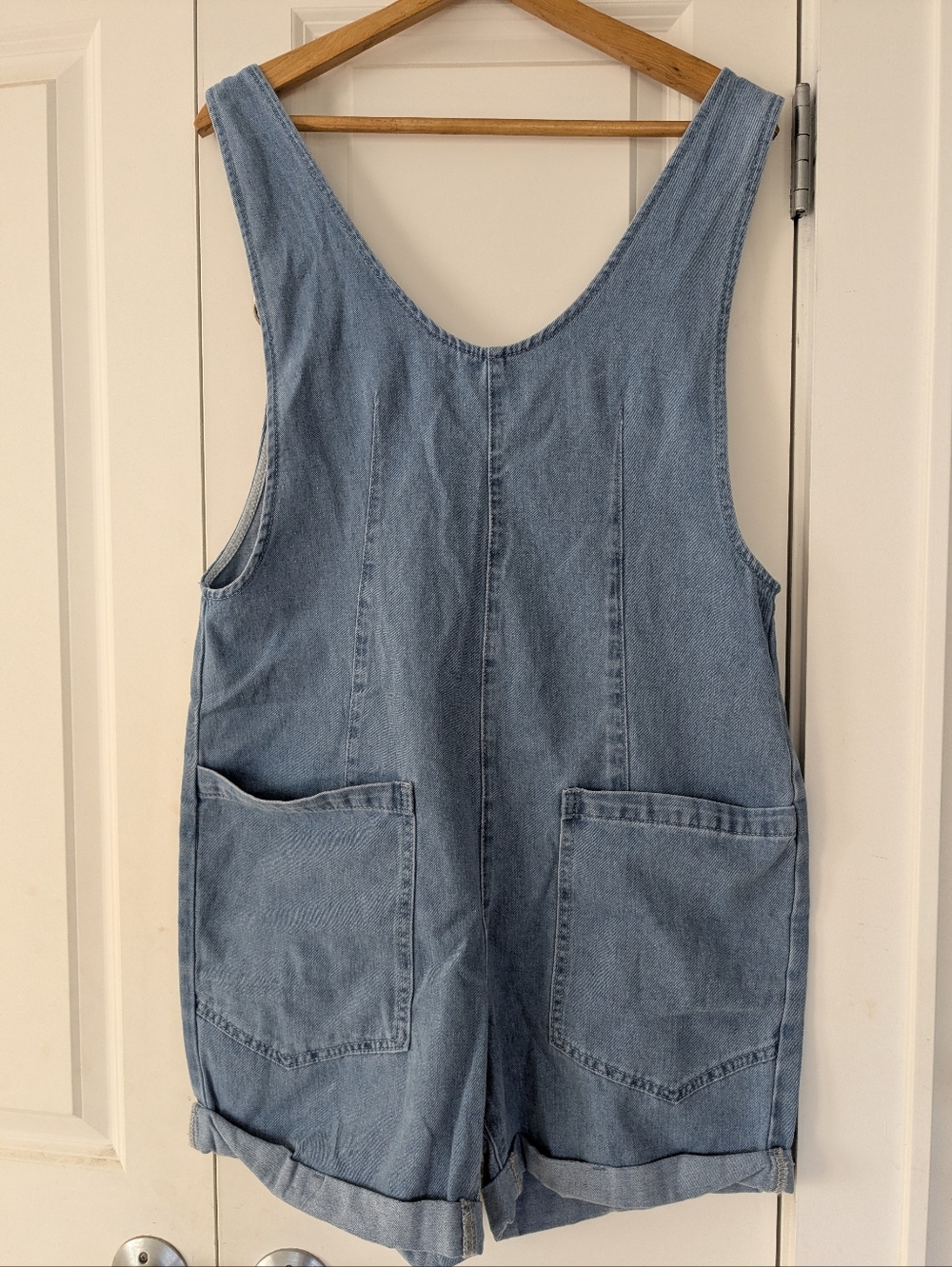 GLAMAKER NWOT Oversized V Neck Denim Jean Romper Short Overalls - Picture 5 of 10